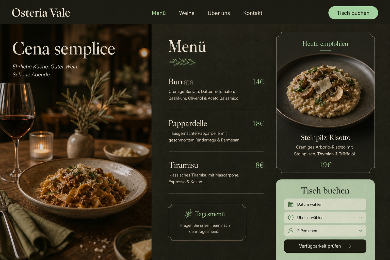 Osteria Vale: Restaurant website
